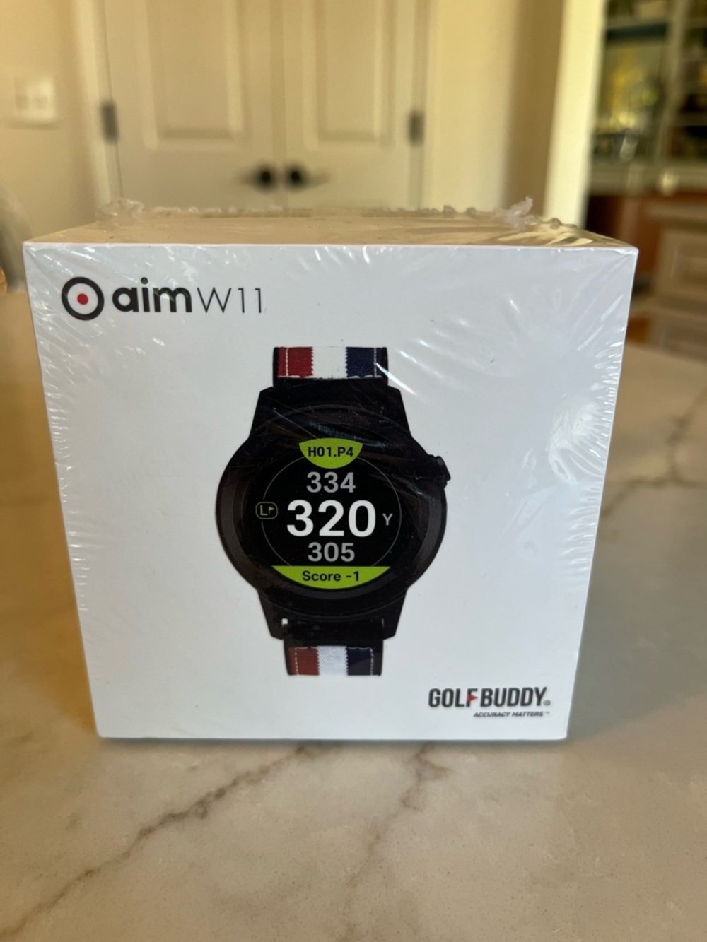 aim W11 Black GPS Golf Watch with Tricolor Strap